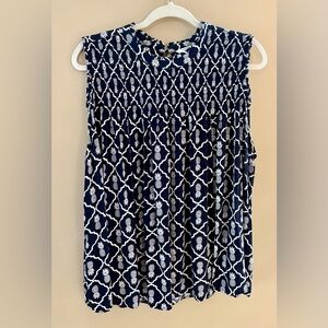 Crown & Ivy 3X Navy Blue Pineapple-Print Sleeveless Top
